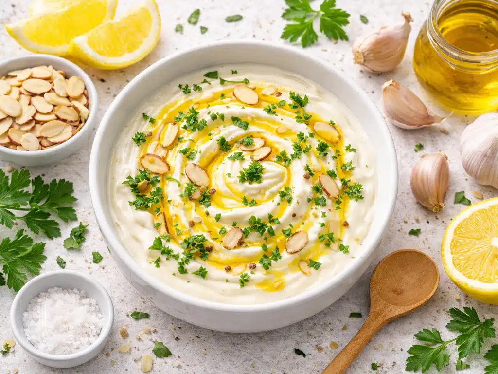 Vegane Zitronenöl-Mandel-Aioli