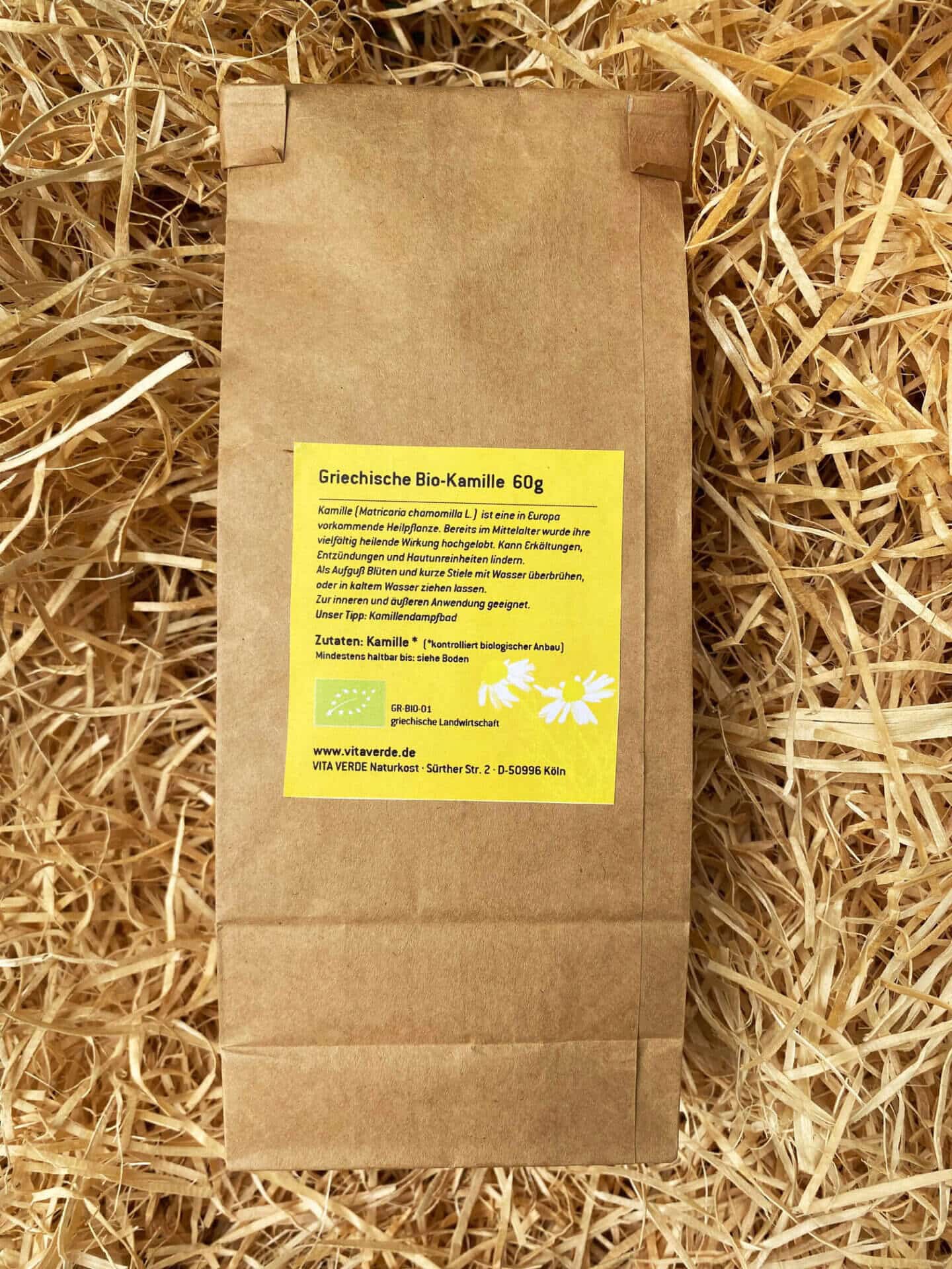 Produktbild Vita Verde Bio Kamille Rückseite Inhaltsangaben